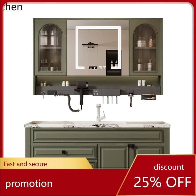 ZML Bathroom Cabinet Set with Seamless Integrated Rock Slab Basin, Solid Wood Washstand, Face Washing Sink Cabinet