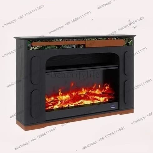 French retro fireplace porch cabinet living room American solid wood simulation flame heating decorative cabinet