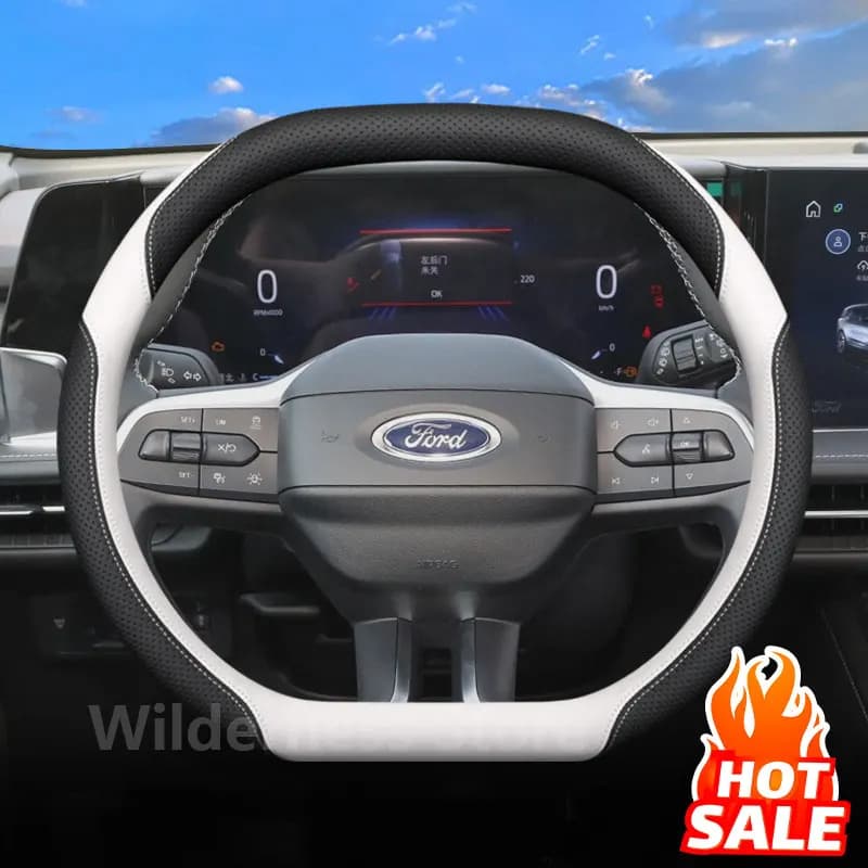 Sport Style Leather Steering Wheel Cover for all new Ford Expedition Capri PUMA Tourneo Connect Custom 2024-2026 accessories