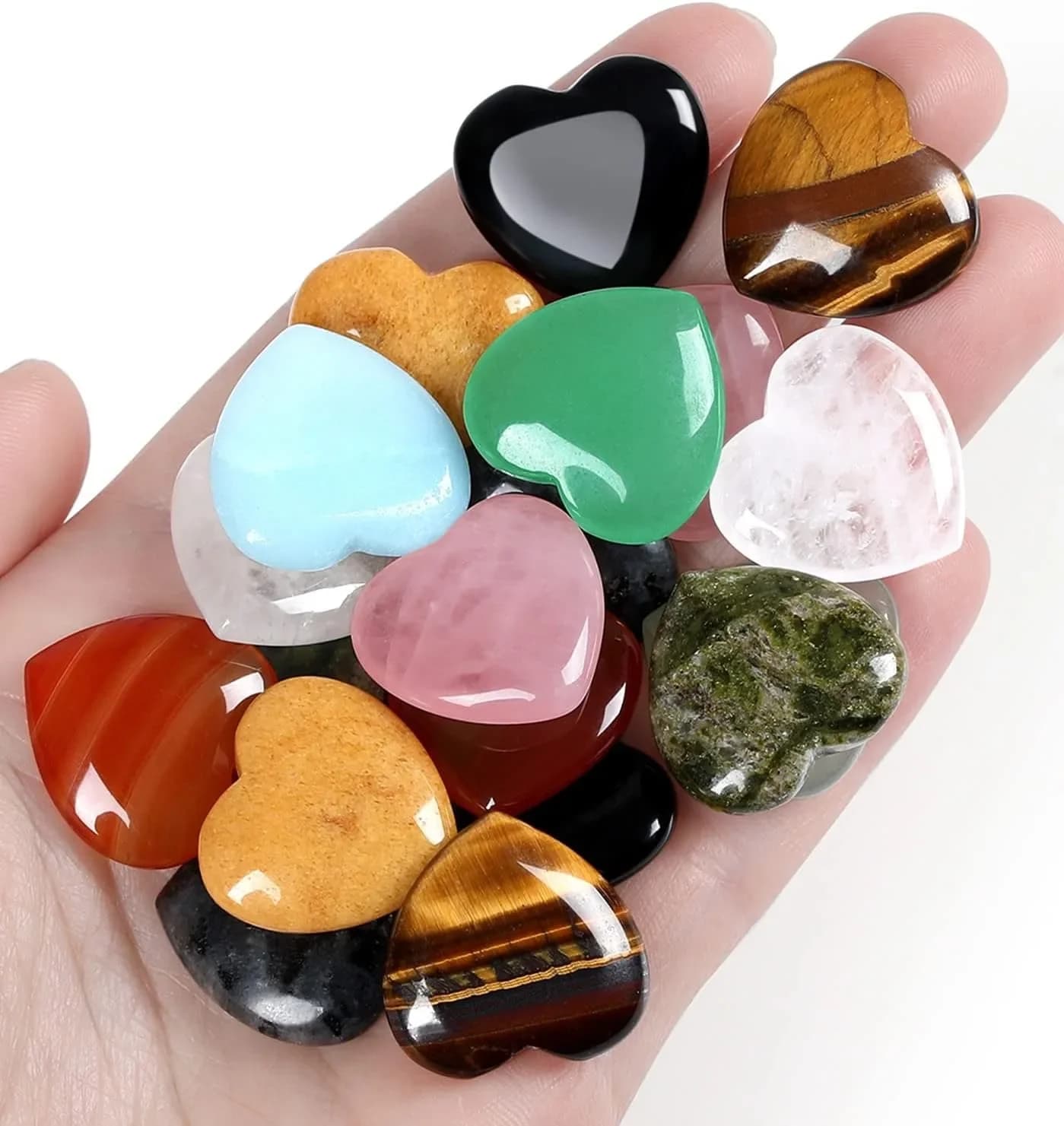 10/30/50PCS Crystals Heart Healing Stones Rose Quartz Amethyst Polished Love Stone Palm Natural Gemstones Wholesale
