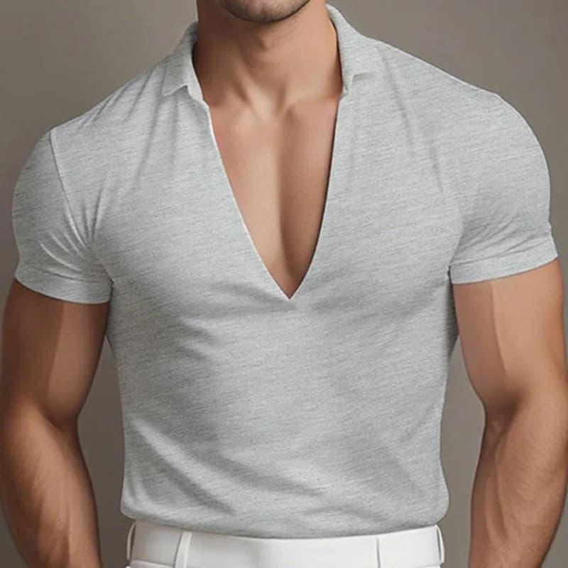 2026 Spring and Summer New Casual Light Business V-neck Short-sleeved Top Comfortable and Breathable Men's Clothing
