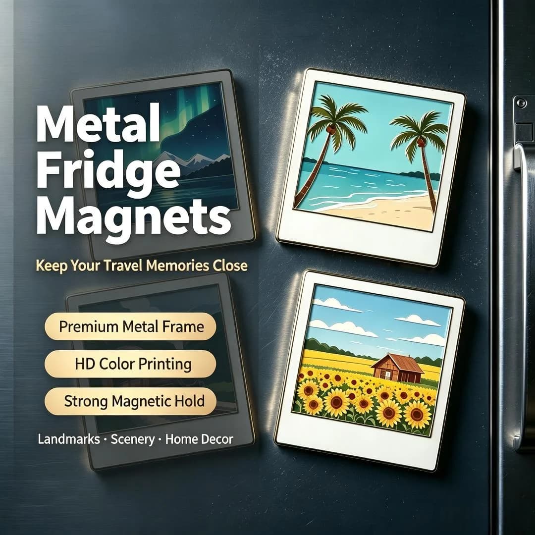 Custom Metal Photo Printing Fridge Magnets Maker Personalized Custom Logo Souvenir Sticker Zinc Alloy Magnetic Refrigerator