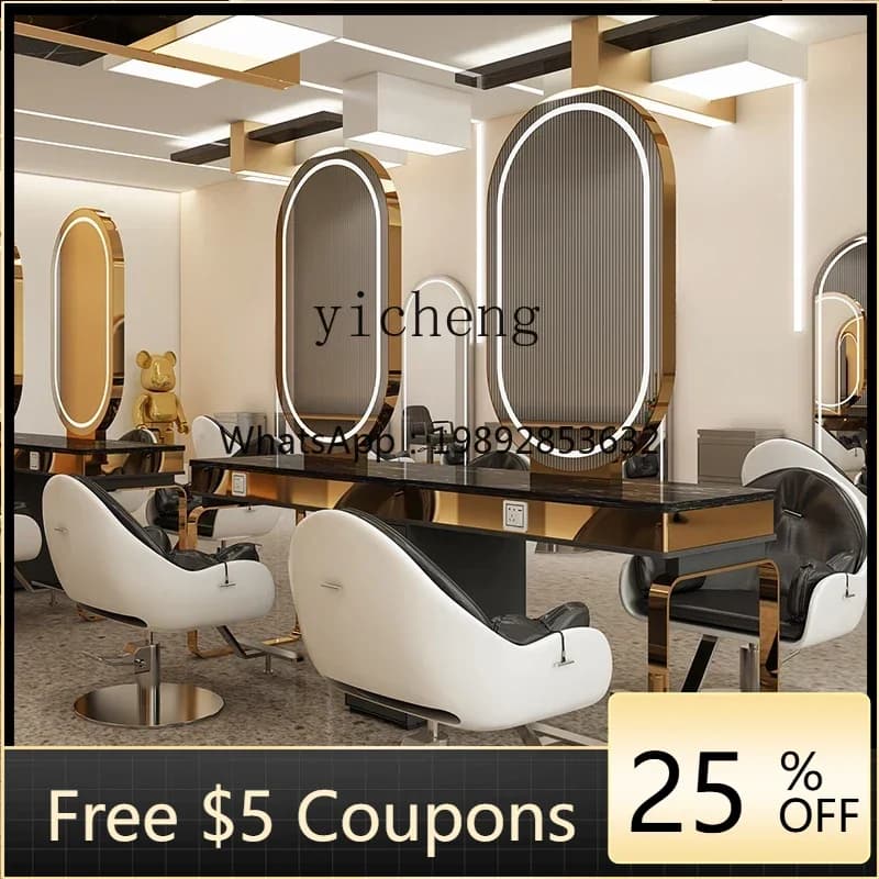ZZ Marble Barber Shop Mirror Desk Cabinet Hair Salon Hair Salon Mirror Hair Salon