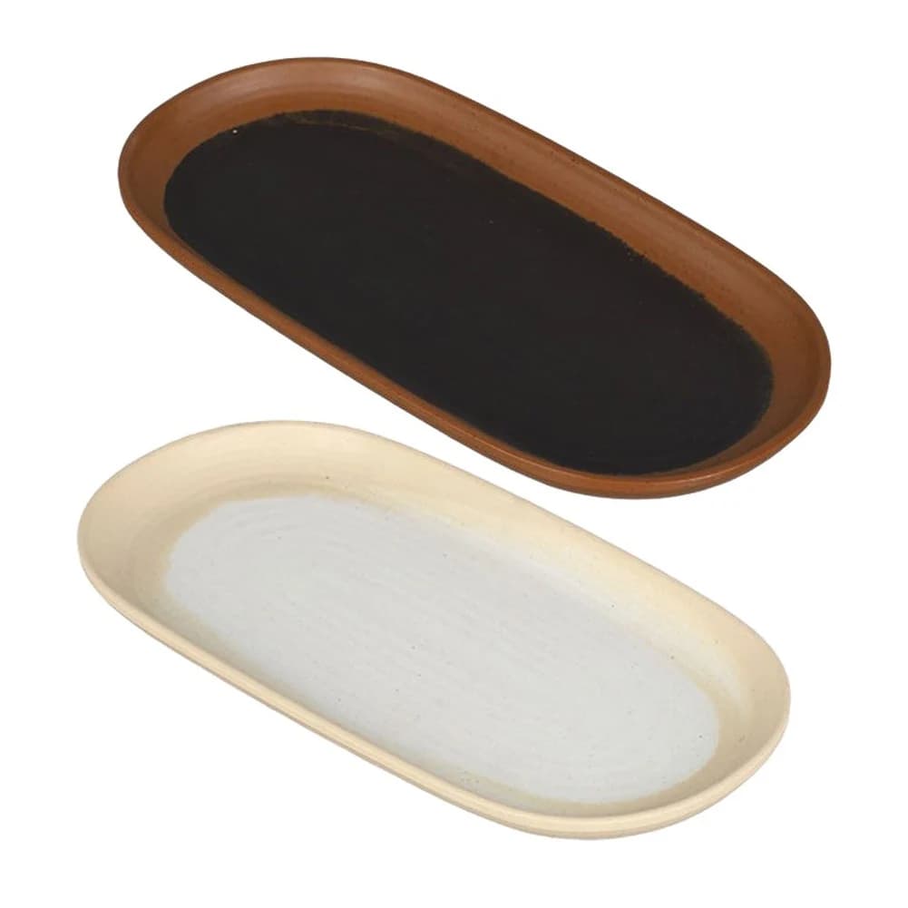 2 Pcs Melamine Oval Trays 30.6 x 15.2 x 2.4 cm Dual Color Contrast Design for Appetizer Cheese Cold Side Dish For Serving