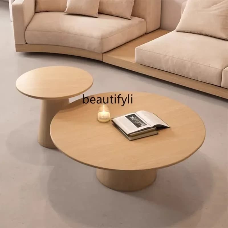 09Log Parabel Coffee Table Combination Solid Wood round Sofa Side Table Living Room Bay Window Round Table