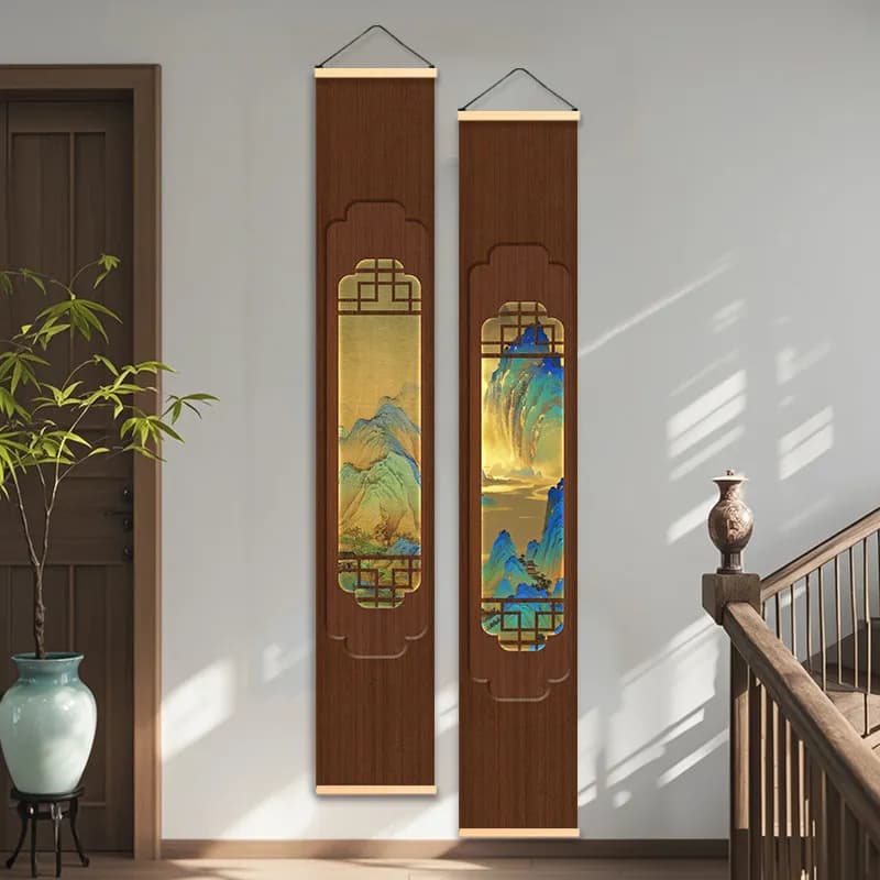 Song Style Pearlescent Canvas Scroll Painting Vintage Chinese Flower Bird Triptych Wall Art for Hallway room decor aesthetic