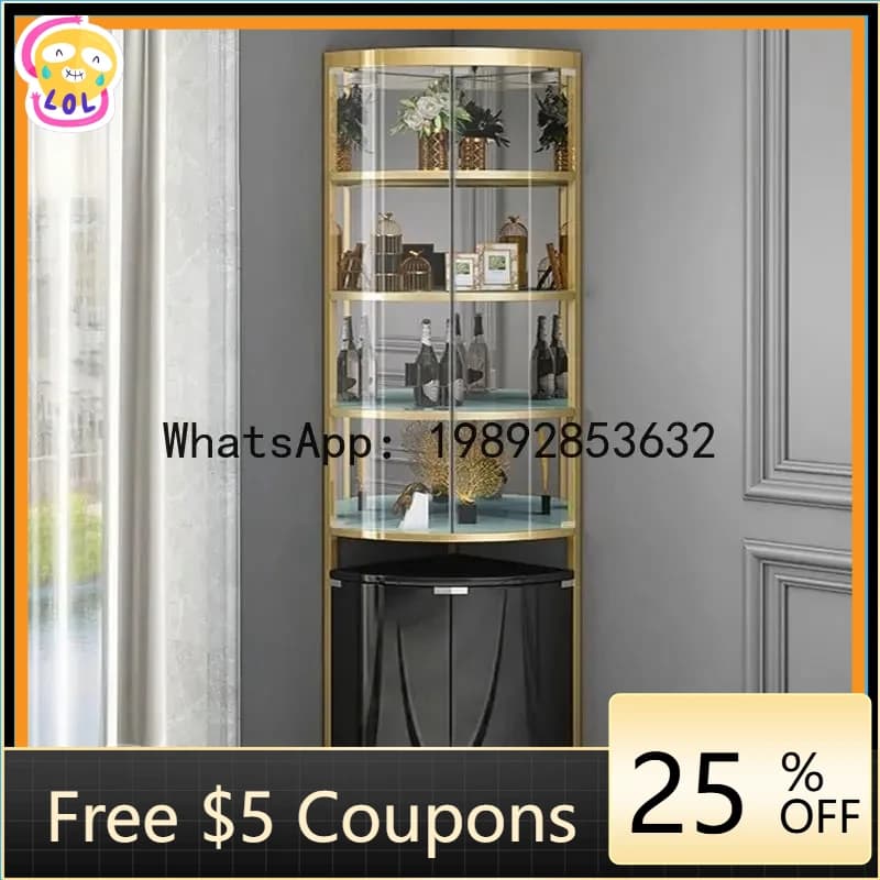 AB  Light Luxury Stainless Steel Titanium Mirror Home Living Room Floor Triangle Cabinet Fan-shaped Wa Corner Wine Cabinet