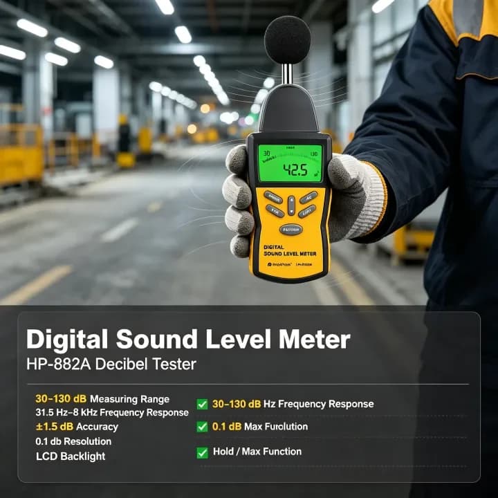 Digital Sound Level Meter 30-130dB A/C Weighting Fast Slow Mode Noise Tester Industrial Home