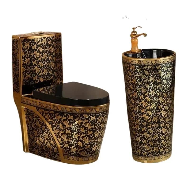 Bathroom ceramic toilet bowl basin golden flush integrated toilet design