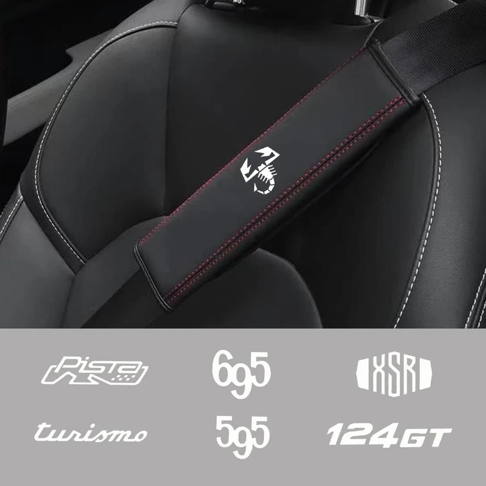 2pcs Car Safety Belt Cover Leather Protector Suitable for Abarth Tipo Stilo 500 UNO 124 Spider Albea FR Interior Accessory