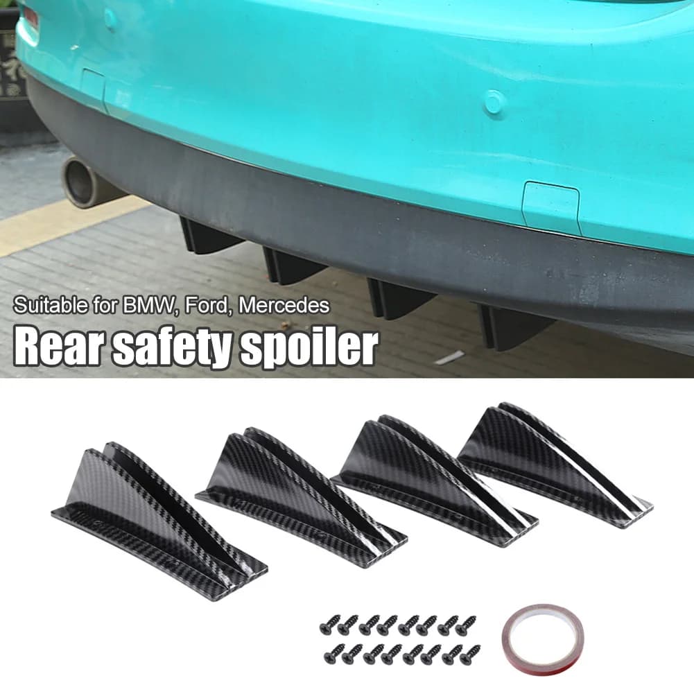 4PCS Car Rear Bumper Lip Diffuser ABS Carbon Fiber Shark Fin Triangle Spoiler Anti-collision for BMW Ford Mercedes Porsche