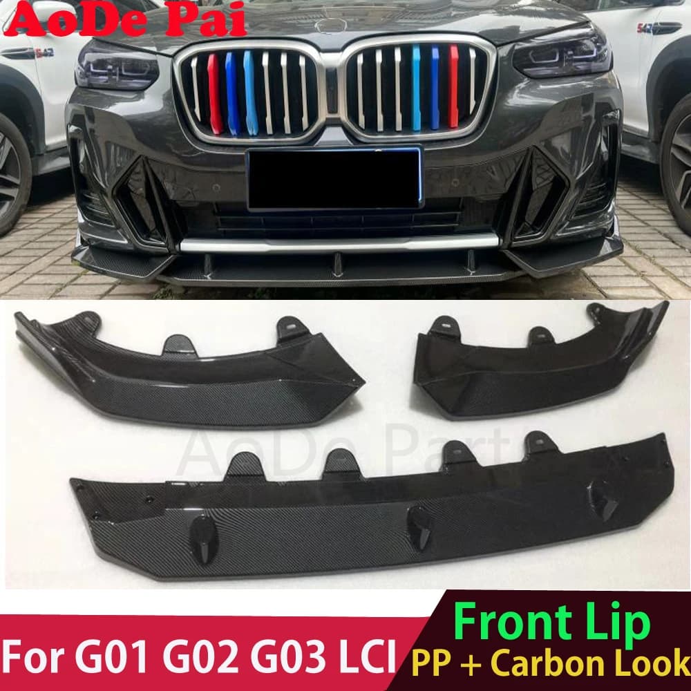 3 PCS/Set Carbon Fiber Look Front Bumper Lip Splitter For BMW X3 X4 G01 G02 LCI 2022 2023 2024 ABS Material