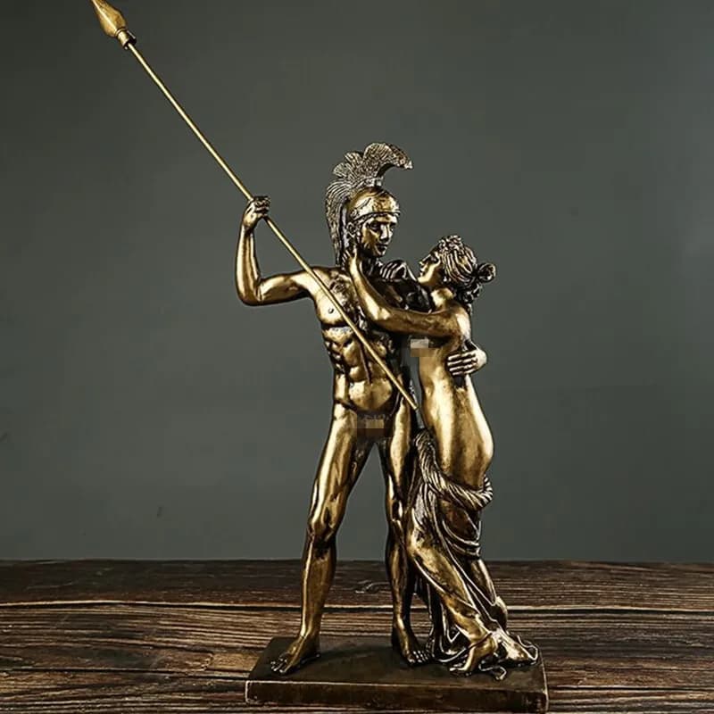 Ancient Greek Soldier&goddess Resin Sculpture Ornaments Antonio Canova Love Statue Imitation Copper Art Supplies Desktop Decor
