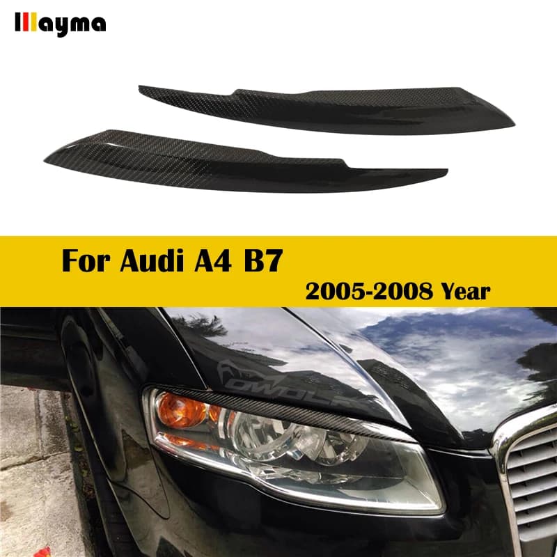 Carbon Fiber Car Headlight Eyebrow Cover Trim Sticker Head Lamp Eyelid for Audi A4 B7 2005 2006 2007 2008 A4 Fiber Glass Eyebrow