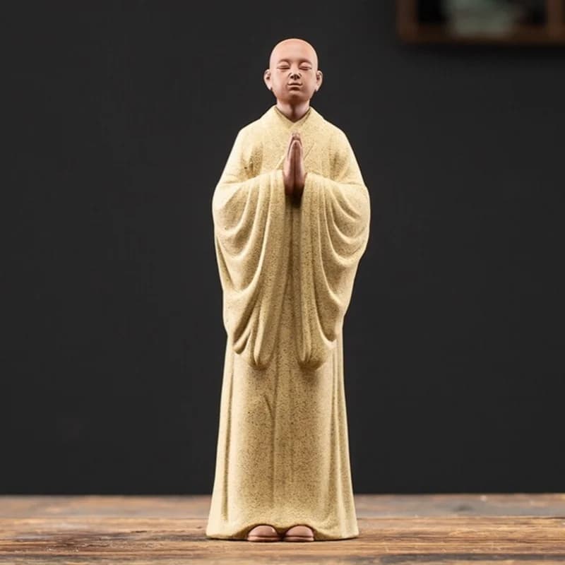 Chinese Porcelain Standing Monk Statue Praying Buddha Buddhism Zen Figure Decor