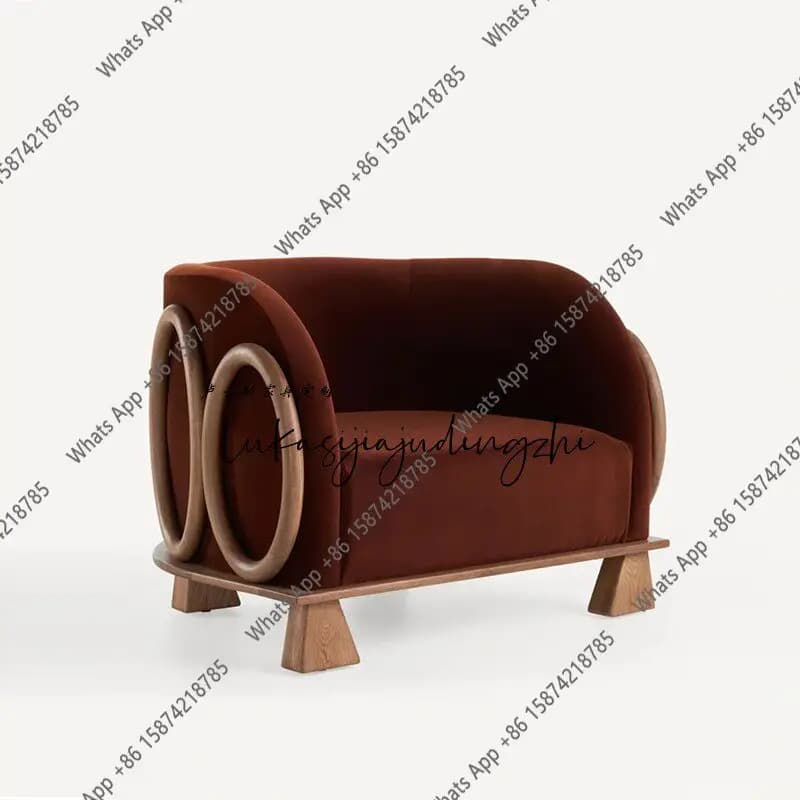 French retro living room flannel solid wood base casual sofa chair simple single art leisure chair