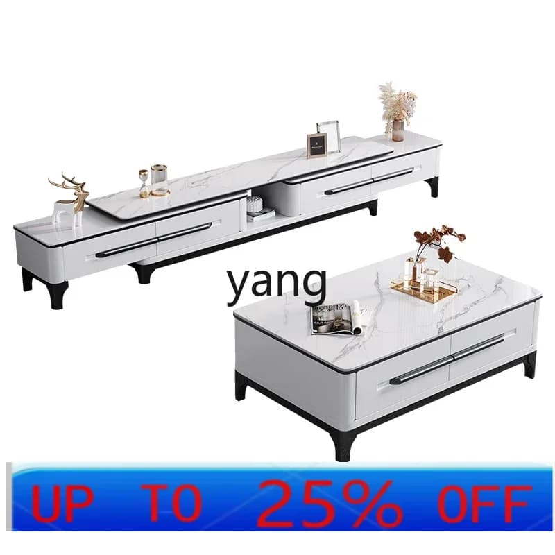 LH light luxury rock slab coffee table TV cabinet combination modern simple solid wood retractable
