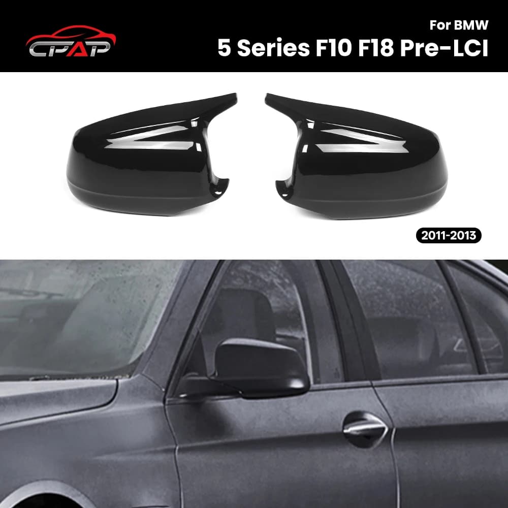 Rearview Mirror Covers Glossy Black Mirror Caps for BMW 5 Series F10 F18 Pre-LCI M Style 2011-2013