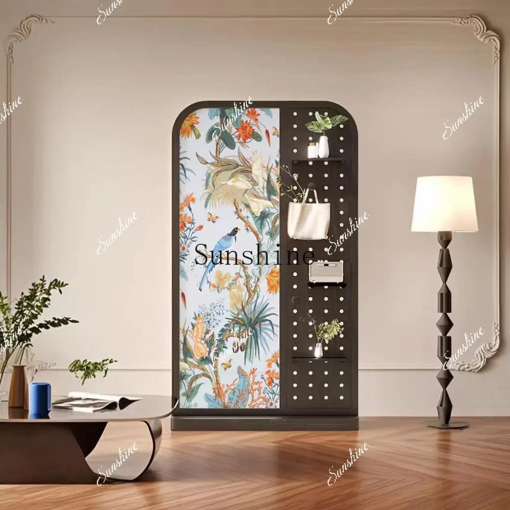 multi-functional solid wood hole board screen partition household living room dining room entrance blocking mobile seat screen