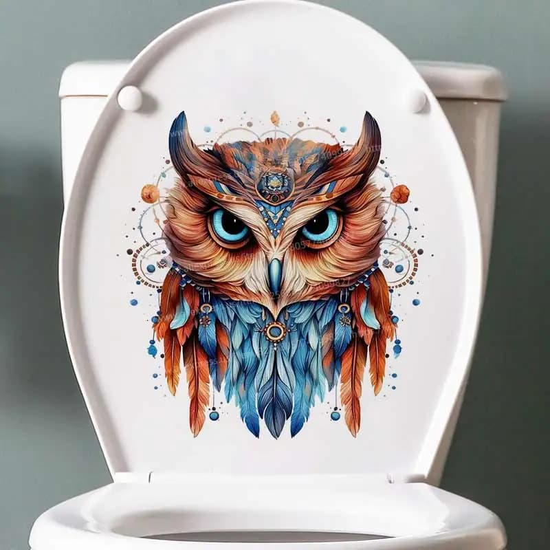 Cute Owl Animal Wall Sticker Toilet Lid Stickers, Bedroom Entrance Living Room Porch Home Decora Waterproof Decals M1432