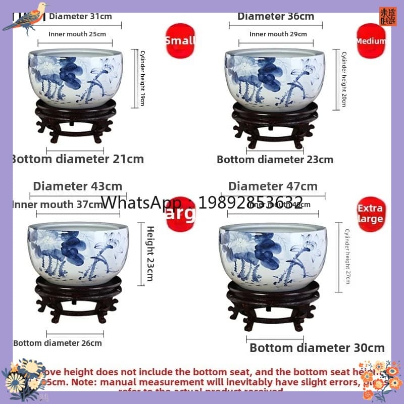 ABB  ceramic goldfish turtle tank fish pot household living room blue and white porcelain extra large lotus water lily tank