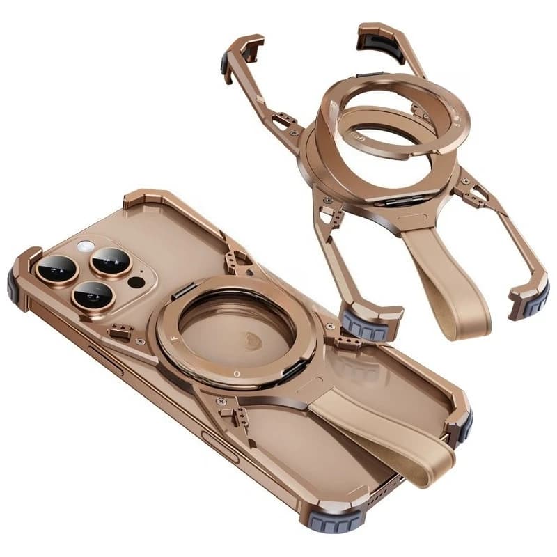Metal bare frame shell suspended double-layer folding ring rotating bracket, with its own lanyard