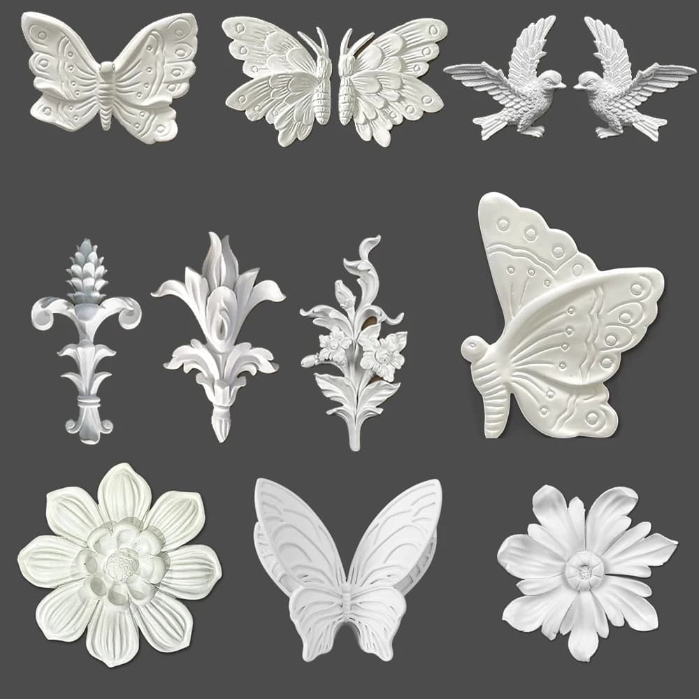 French Style PU Corner Flower Imitation Gypsum Carving Wall Decor Polyurethane Moulding for Ceiling Background Wall DIY Home