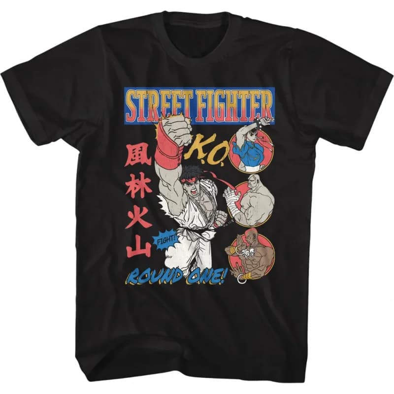 Round One 1225 Street Fighter 80s Videogame Gift t shirt Retro Arcade game Graphic Tee Y2K Clothes All size Tops S-6XL