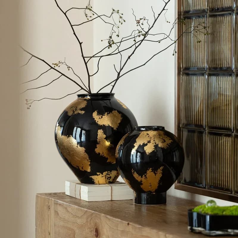 Golden Foil Decor Porcelain Vase Flower Arrangement Gold-plated Ceramic Vase Table Decoration Plant Pots Room Aesthetic Decor