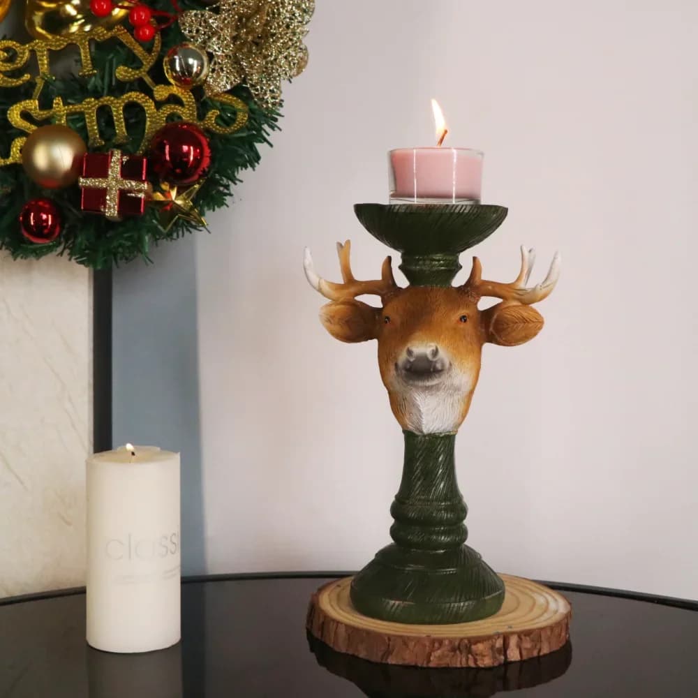 Christmas Decorative Candlestick Resin Santa Claus Reindeer Statue Deer Head Candle Holder Home Decoration Desktop Ornament