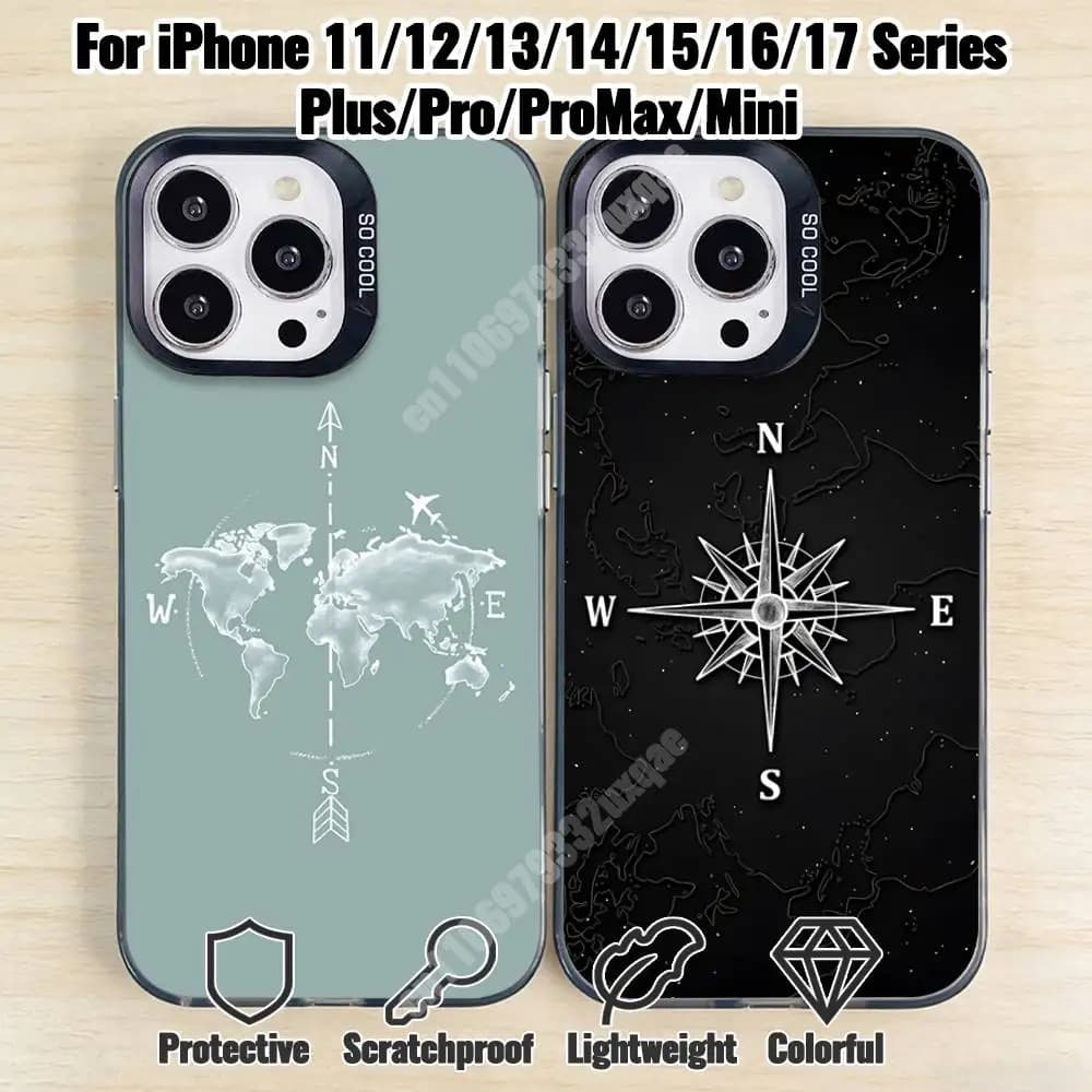 Compass Global Adventure Phone Case for iPhone 17 16 15 Max Mini 14 13 Pro Plus 12 11 X XS Air IMD Cover