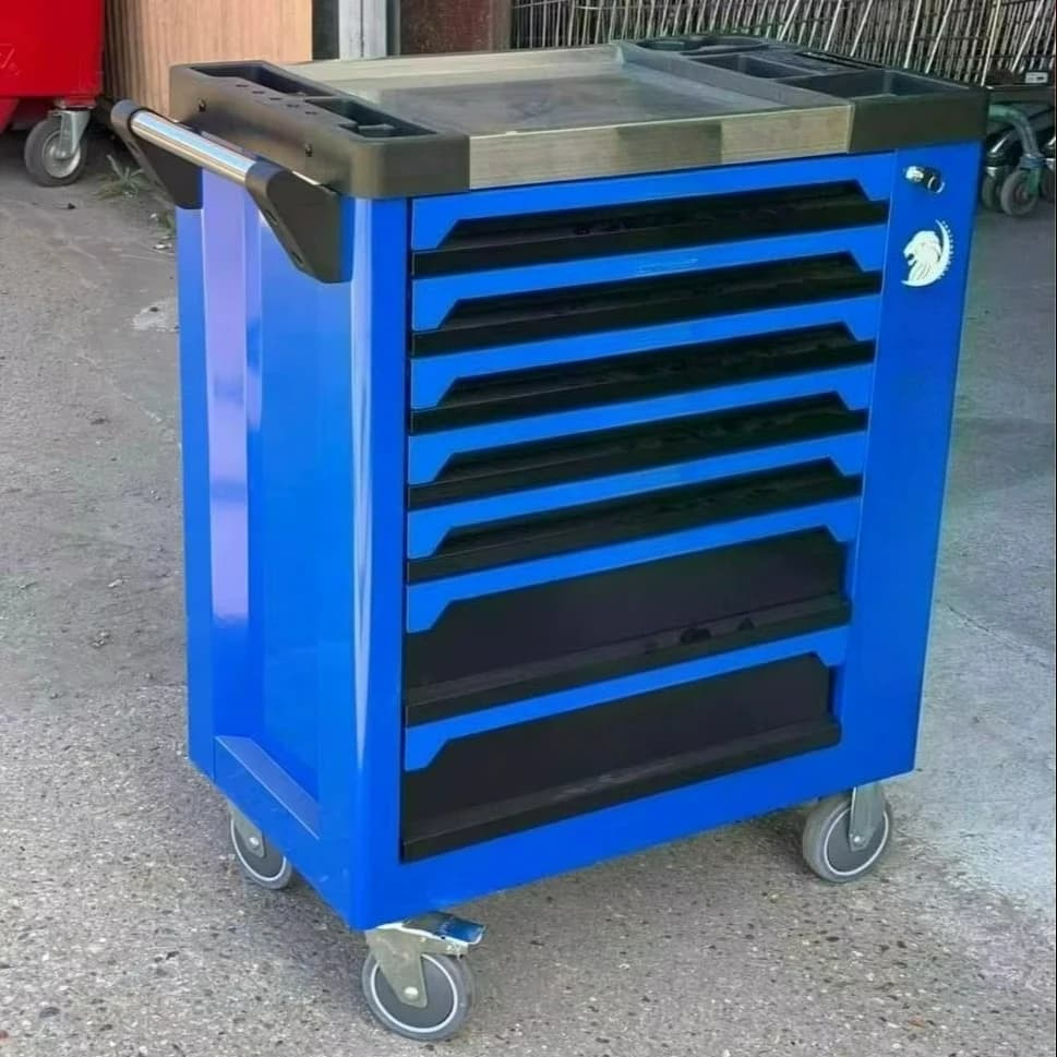 Portable Waterproof 7-Drawer Aluminum Alloy Chrome Plated Dustproof Tool Box Complete Set Tools Rolling Wheeled Ball Bearing