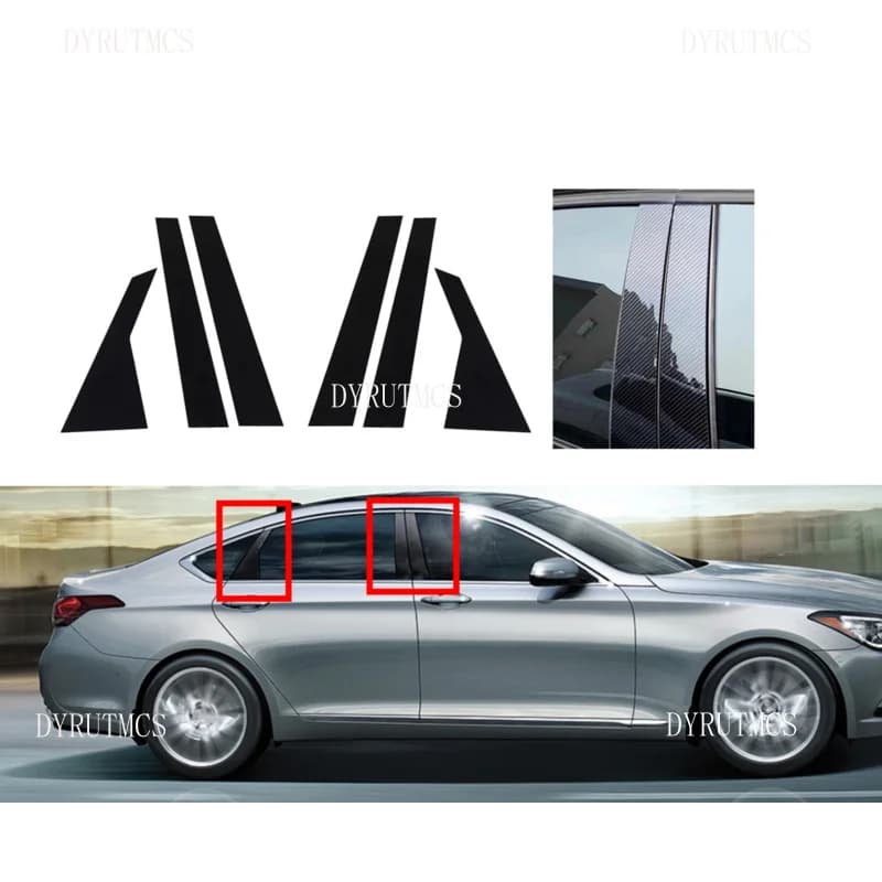 6Pcs Fit For HYUNDAI GENESIS G80 Sedan 2015-2022 Glossy Black Door Side Moulding Cover Window Decor Trim BC Column Stickers