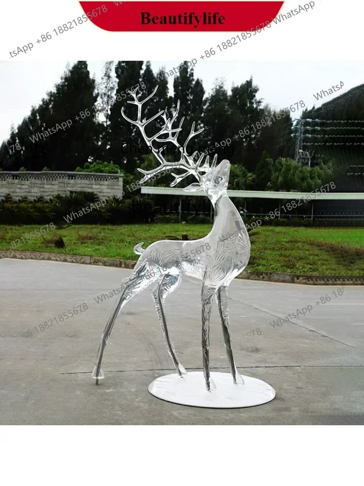 G153 S Hotel Lobby Sales Office Floor Big Decorations Abstract Animal Transparent Resin Sika Deer Sculpture Decoration Customiza