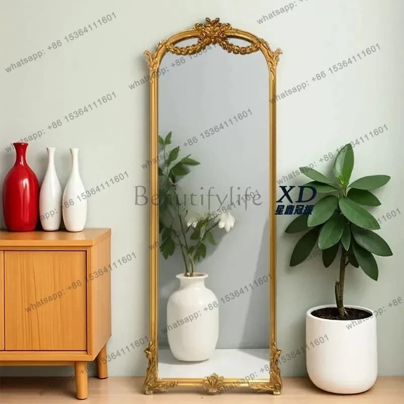 European retro carved full-length mirror wall-mounted full-body French floor-to-ceiling mirror cloakroom fitting mirror