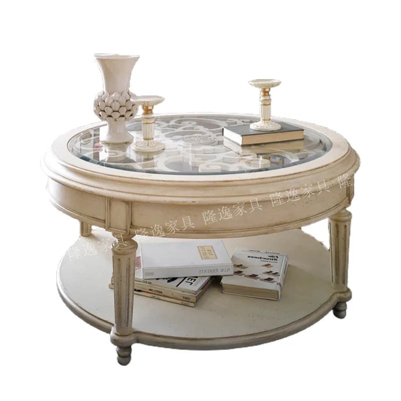 LMM solid wood coffee table American simple glass countertop double storage living room tea table