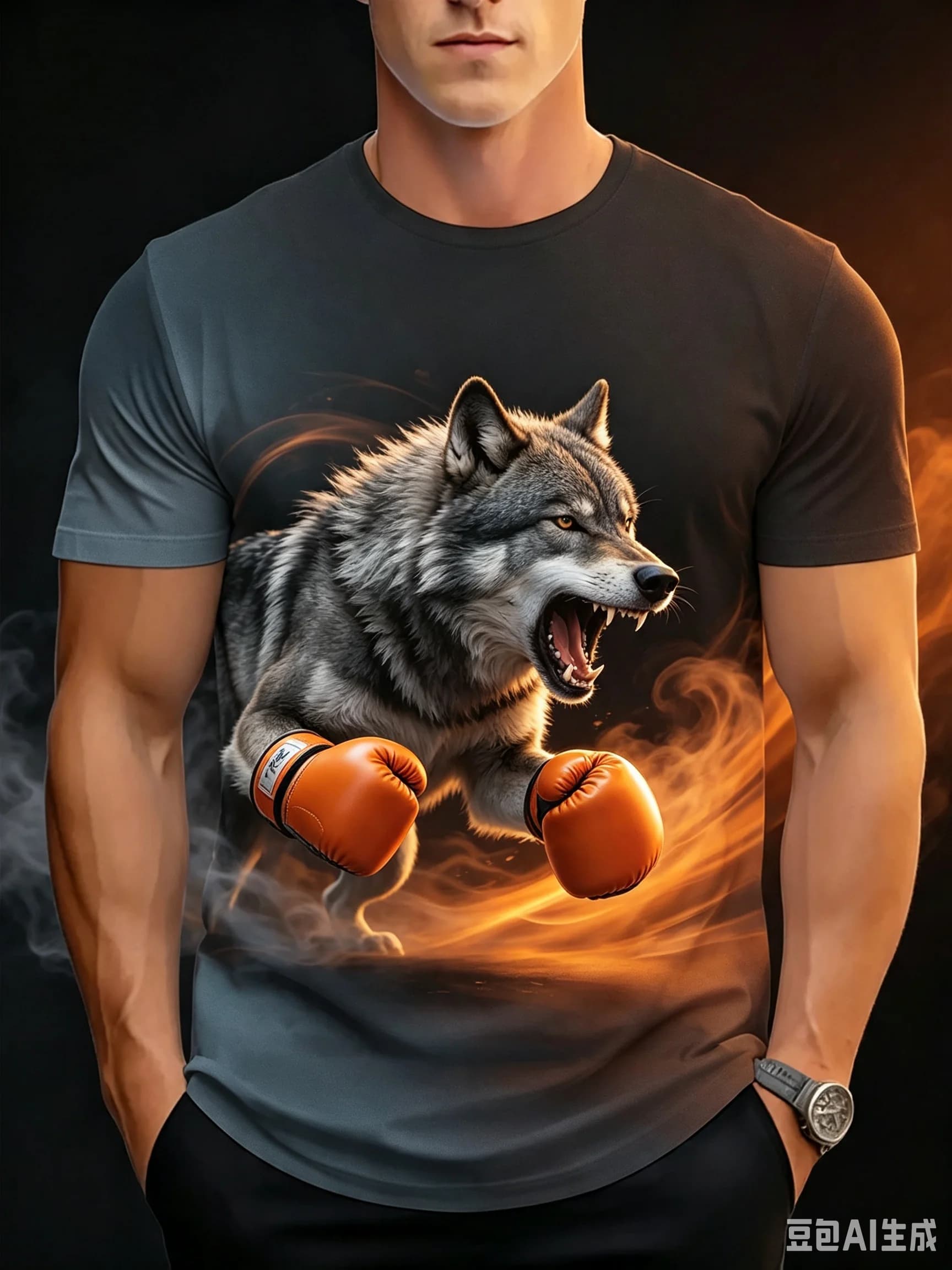 Fun Men's T-shirt Animal Boxing Graphic Neutral Top, Realistic 3D Pet Fighter Print Short Sleeve Casual Streetwear Tee