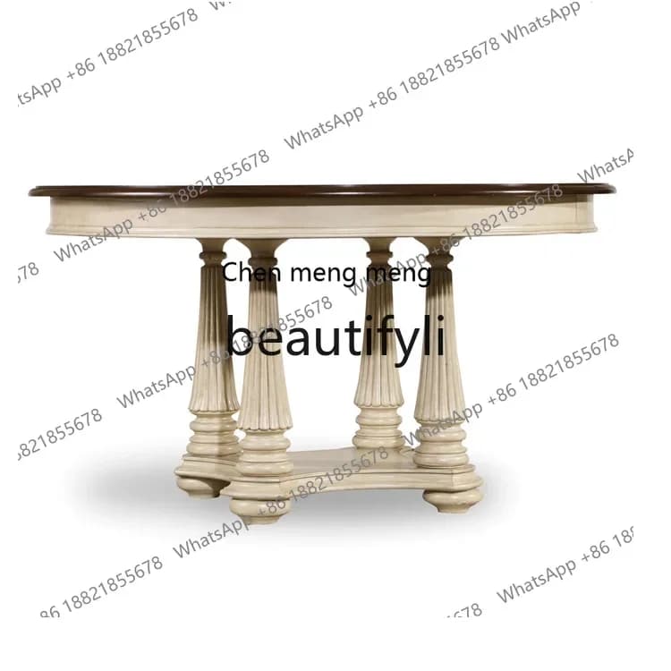 European simple solid wood round dining table rural retro dining table and chair combination antique furniture2936
