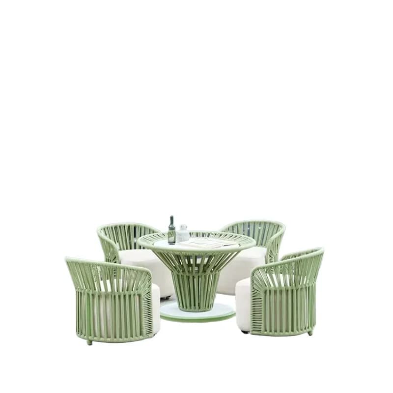 Garden Furniture Outdoor Aluminum Frame Green Outdoor Seat Set Waterproof Rope Woven Terrace Table and Chair Garden Set