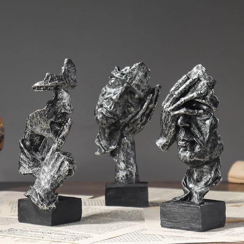 A Set of Retro Philosopher Statues, Abstract Facial Art Sculptures, Resin Home Decor, Desktop Ornaments