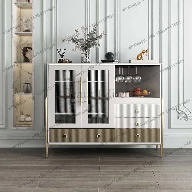 Light luxury dining side cabinet glass integrated wall entrance tea cabinet