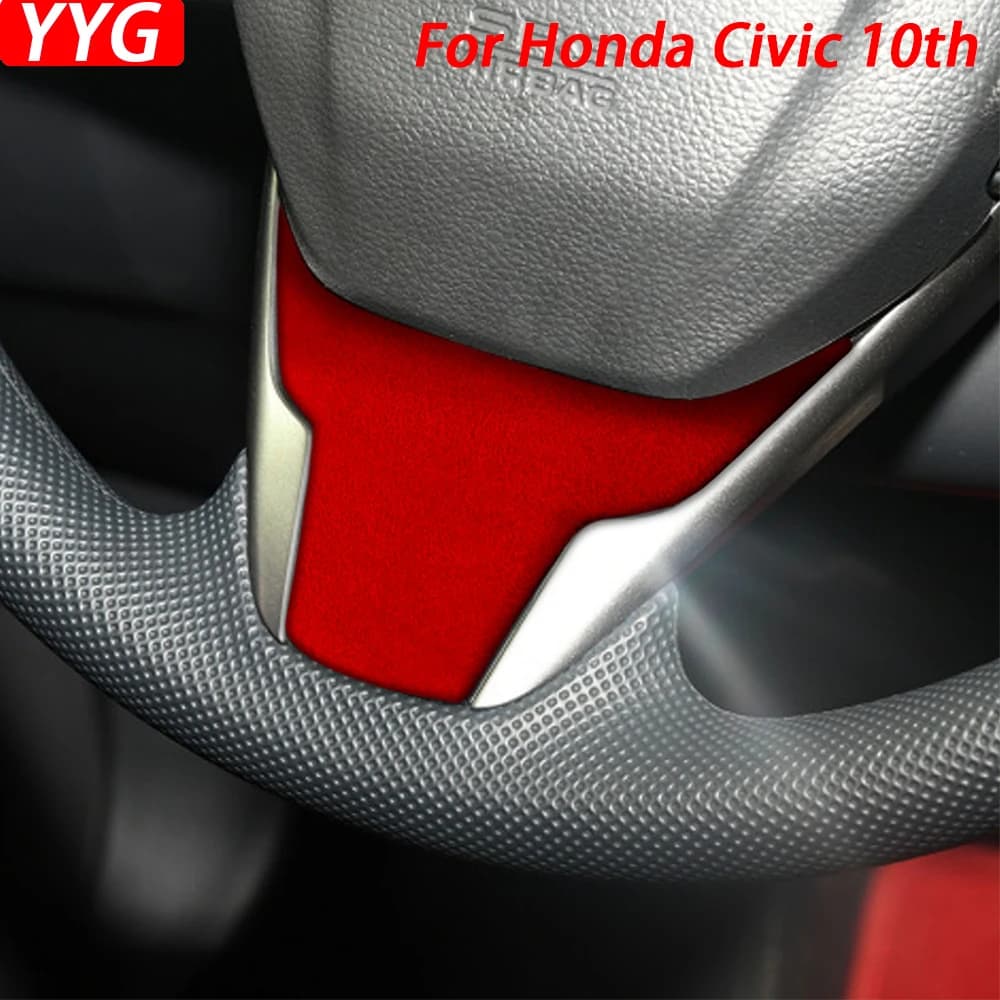 For Honda Civic 10th 2016-2020 Red Suede Steering Wheel Chin Panel Cover Trim Car Interior Decoration Modification Accessories