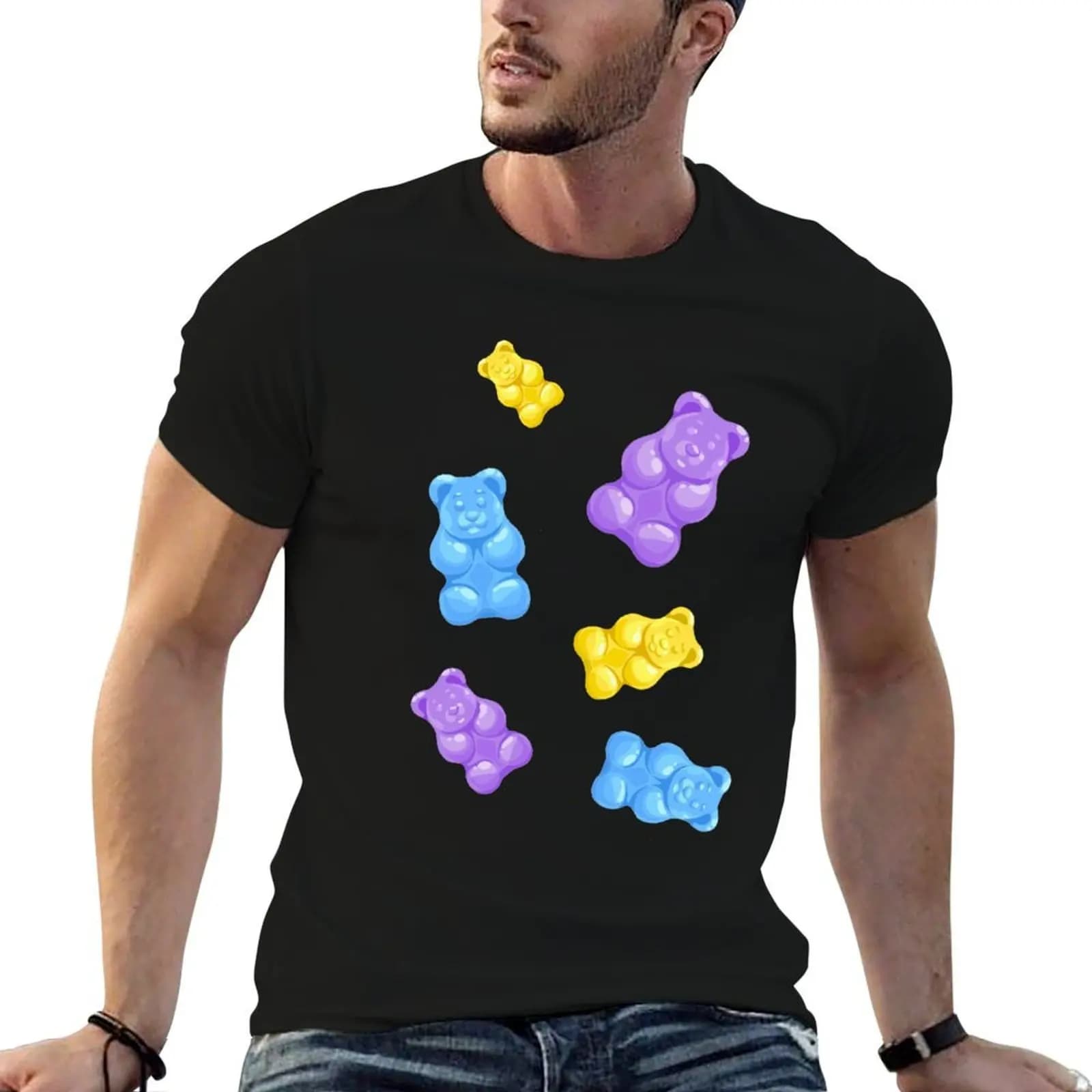 cute and yummy gummy bears T-Shirt for a boy vintage clothes plain black t shirts men