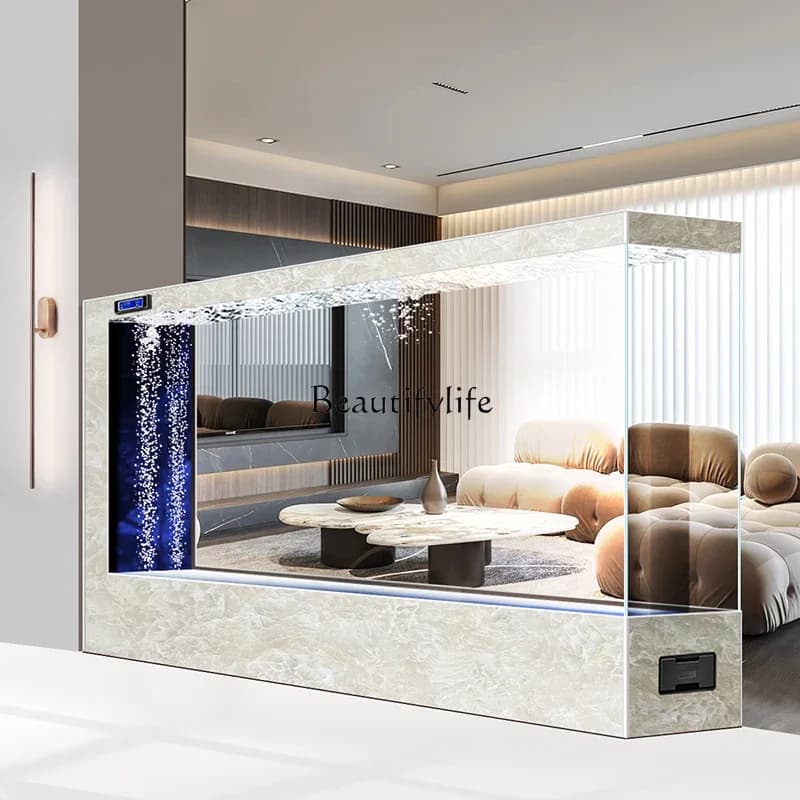 05-*Large floor-to-ceiling fish tank living room entrance screen partition company hotel ultra-white glass aquarium