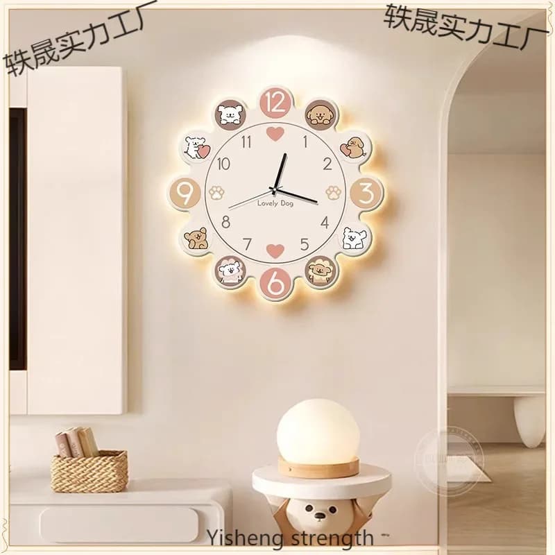 Cream Style Wall Painting Clock Cartoon Line Puppy Living Room Silent Wall Decorative Clock Watch Home Decoration Wholesale