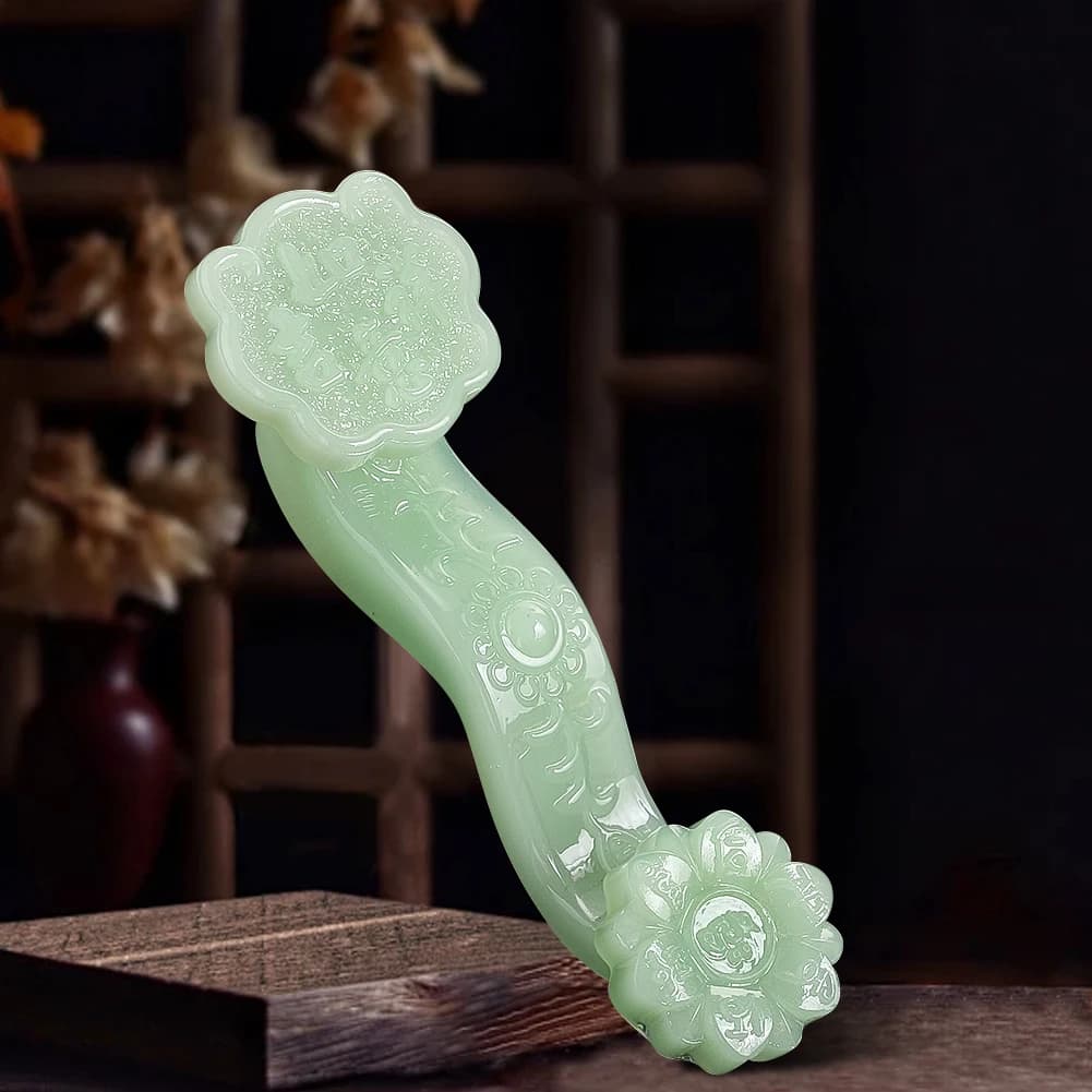 Green Jadeite Ruyi Fortune Miniature Auspicious Feng Shui Crafts Home Desktop Decorations Gifts for Friends