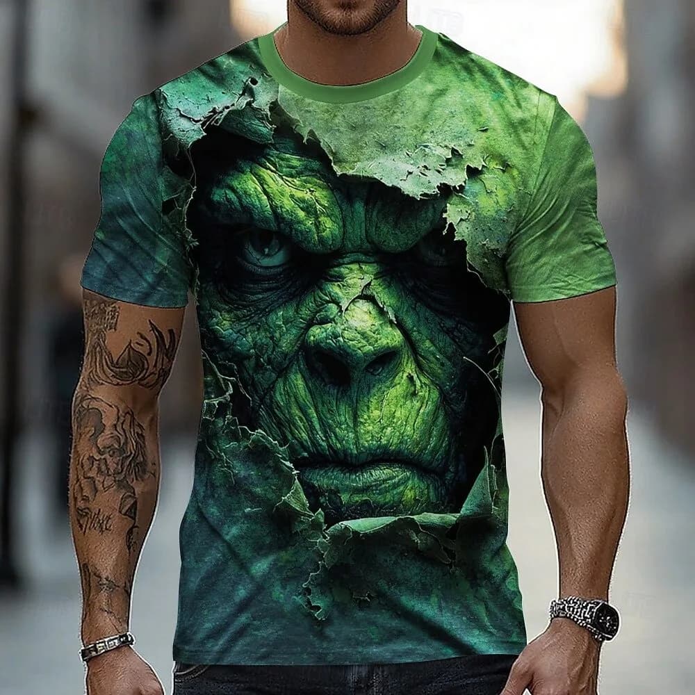 Halloween Men's Optical Illusion 3D Monster Short Sleeve T shirt 3D Print Crew Neck Shirt Horror Party Street Holiday Clothing