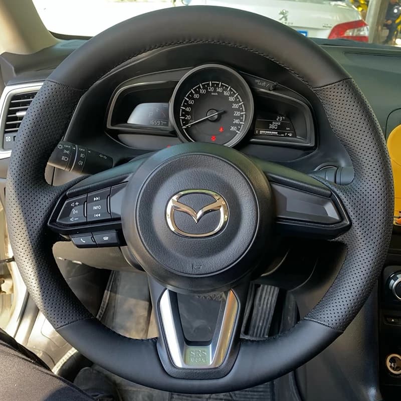 DIY Hand Stitched Steering Wheel Cover For Mazda CX-4 CX-5 CX-8 Atenza 3 Axela 2017-2024 Car Interior Accessories