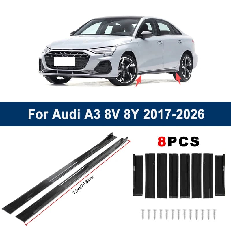 2m Sectional Side Skirt Extension Lips For Audi A3 8V 8Y 2017-2026 - Racing Side Spoiler Car Modified Body Kit Accessories