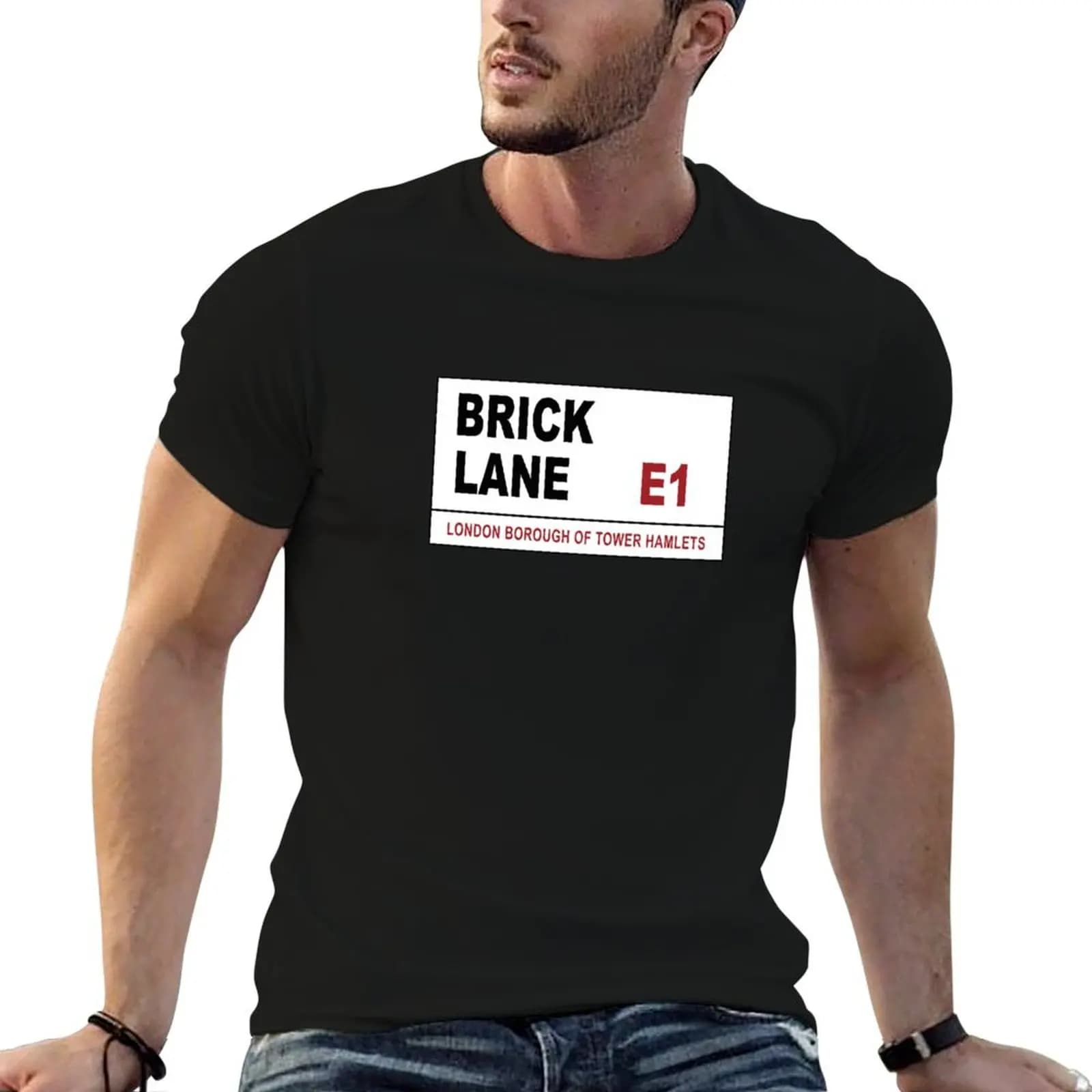 Brick Lane Street Sign T-Shirt Basic Tee Shirt for Everyday Outfit